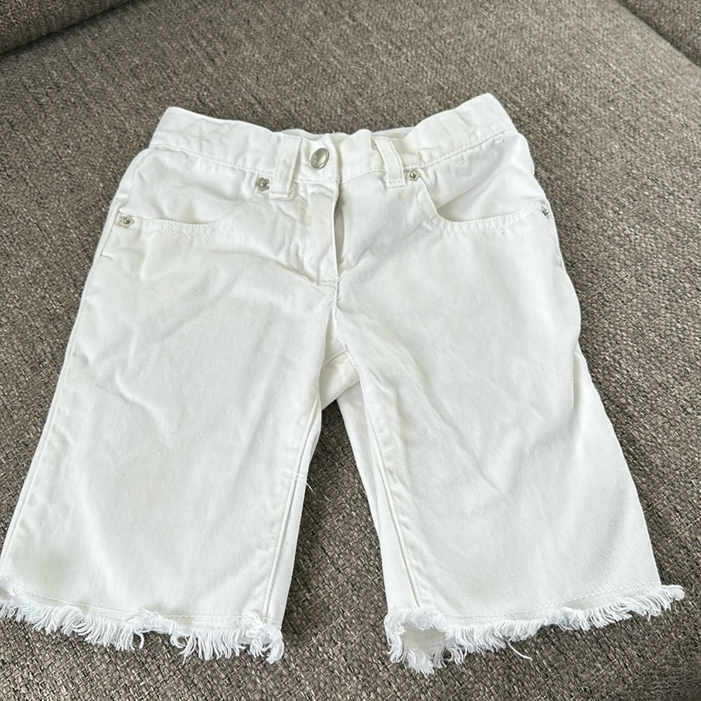 Gymboree Girls White Denim Cutoff Shorts Frayed Hem Adjustable Waist Size 4 ☀️